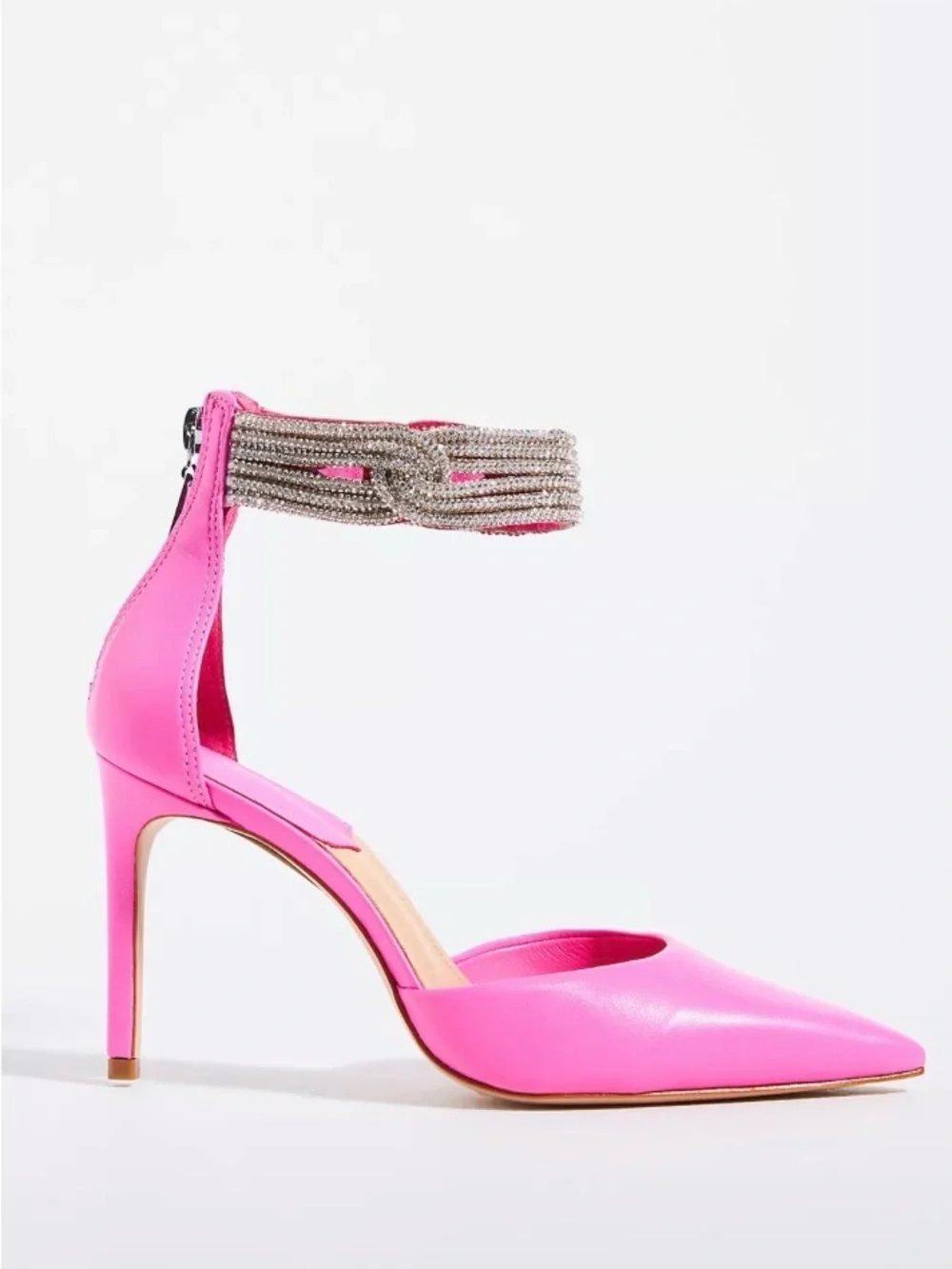 Schutz Linara Hot Pink Crystal Wrap Ankle-Strap Pointed-Toe Heels Size 7B